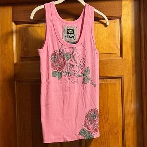 Harley-Davidson Pink Tank Top with Skull and Rose Design